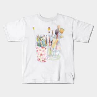 Art Tools - pencils & brushes in a jar & cup Kids T-Shirt